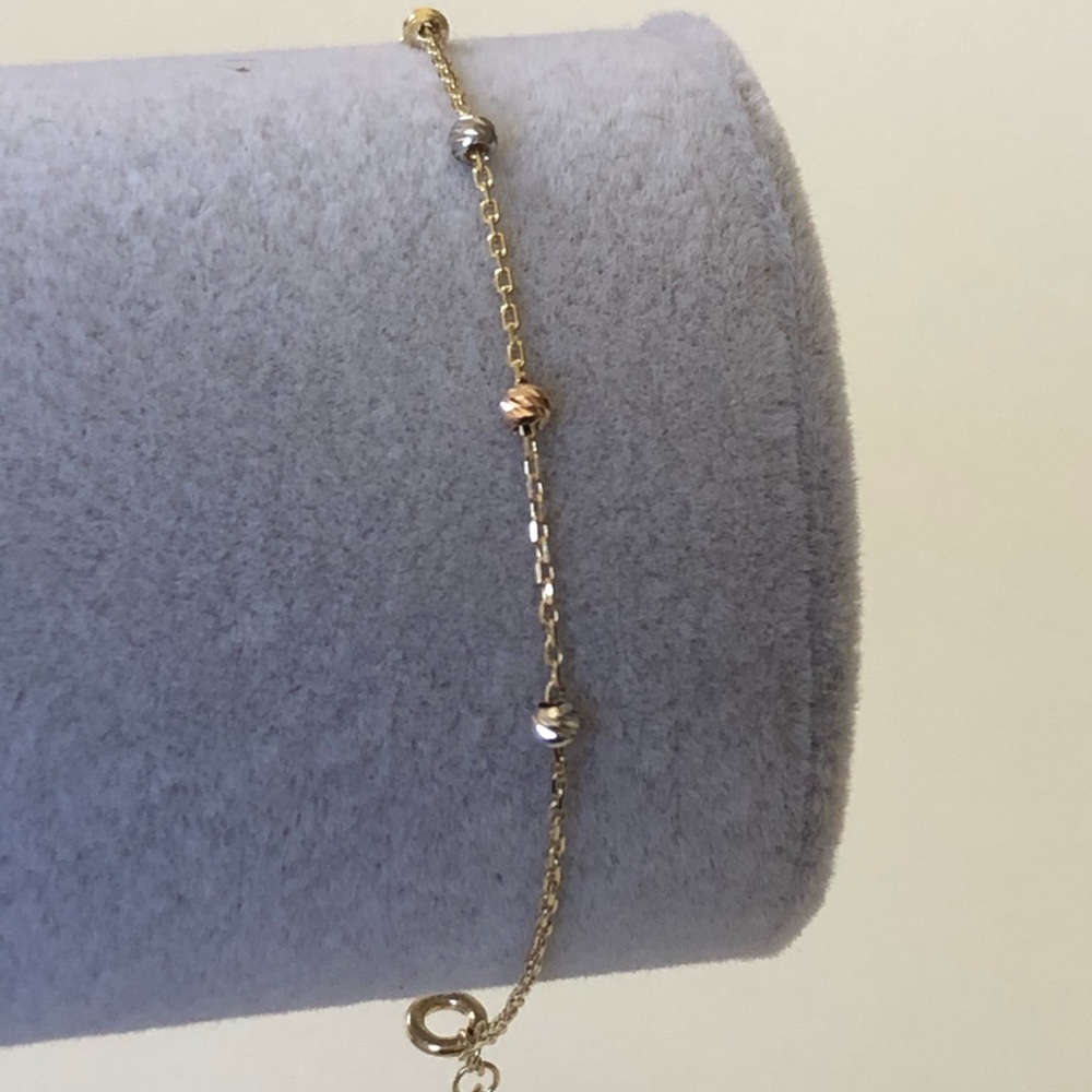 925 Silver bracelet with 3 color gold plated silver beads - Picture 2 of 3